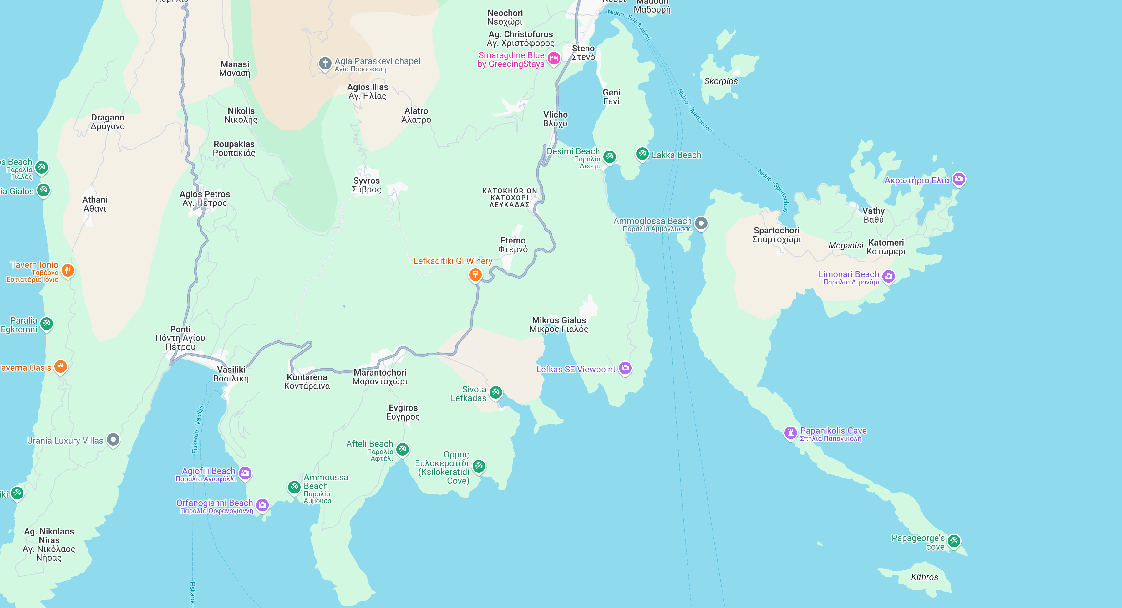 Map showing 180 Mansion location in Mikros Gialos Poros, Lefkada